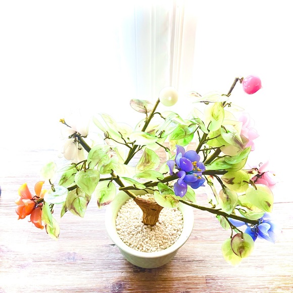 Vintage Jade Gemstone Bonsai Tree Rose Quartz Agate Carnelian Hand-carved Floral - Picture 12 of 15